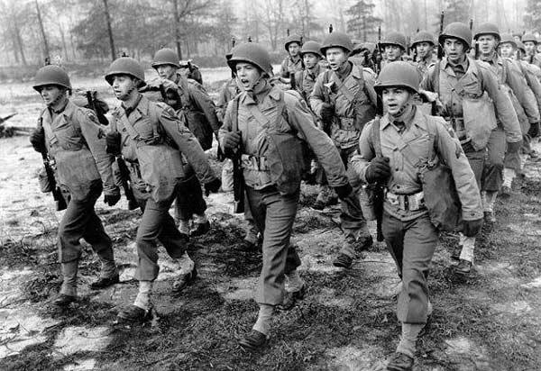 World War II soldiers In contrast to today's all-volunteer forces, 