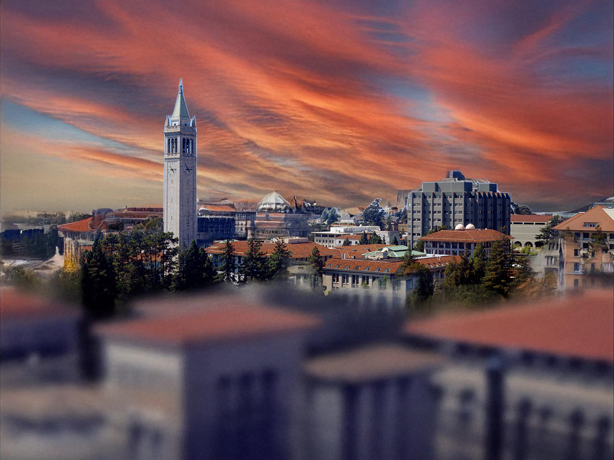 surrealist image of UC Berkeley's campus created with AI