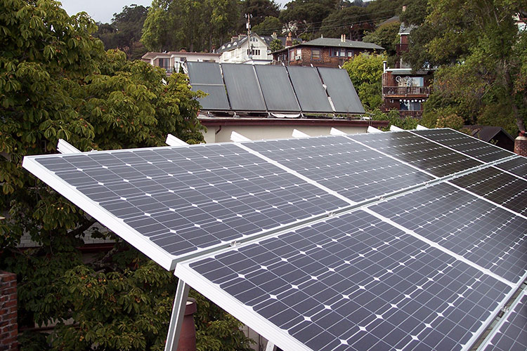 A solar energy panel on a rooftop in Berkeley, California